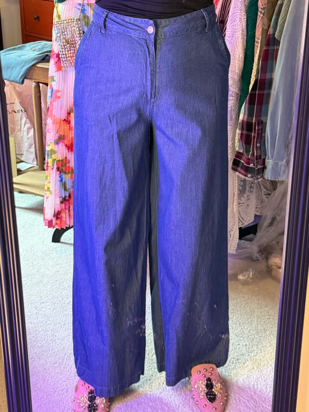 Molly Bracken Wide Leg Denim Pants Size Small High Rise Dark Wash